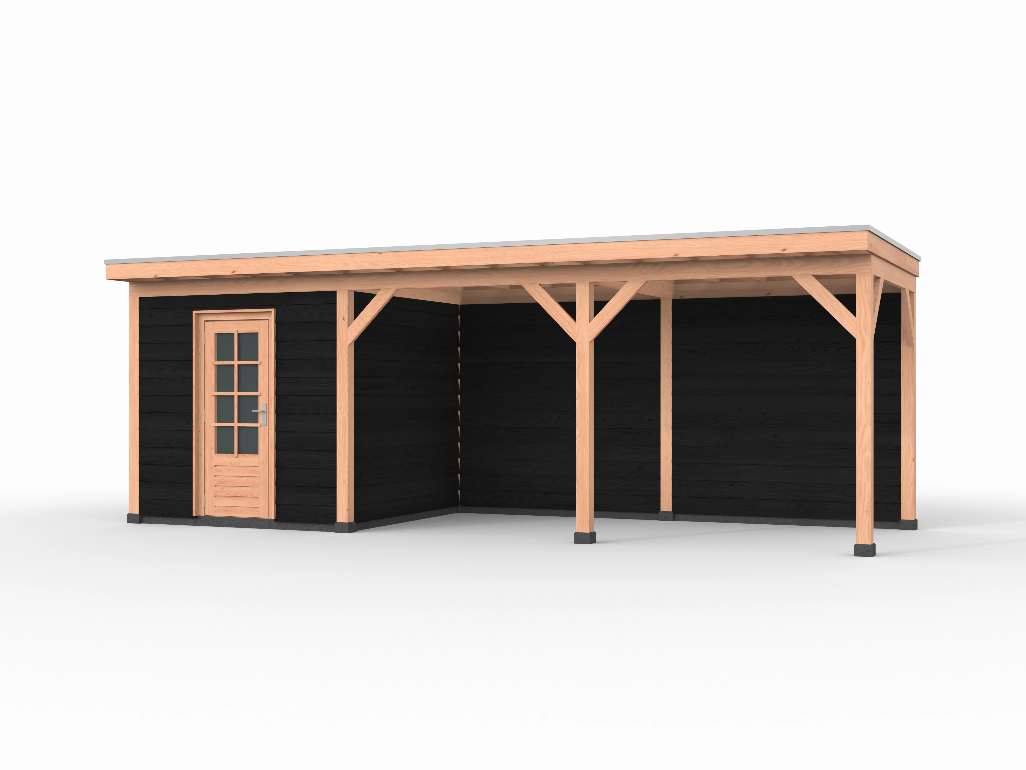 Douglas overkapping, 750 x 250, met zwarte schuur en achterwand, Westwood Comfort - Afbeelding 1